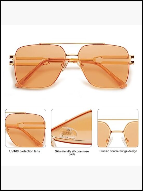 Retro Oversized Square Sunglasses with Double Bridge Metal Frame main image 5